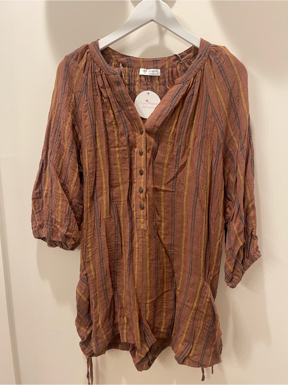 Relaxed Button-Front Boho ROMPER  in Rust and Mustard